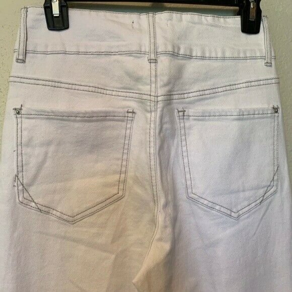 Tesoro Moda Size 2 White Denim Fringe embroidered Cuff Jeans - Picture 7 of 7